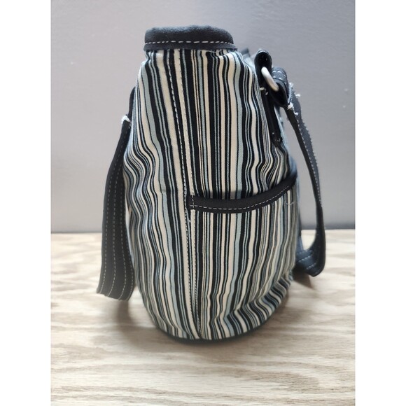 Longaberger Sisters Canvas Handbag - 10"x10" - Black and Teal Stripped - Lined - Picture 4 of 8